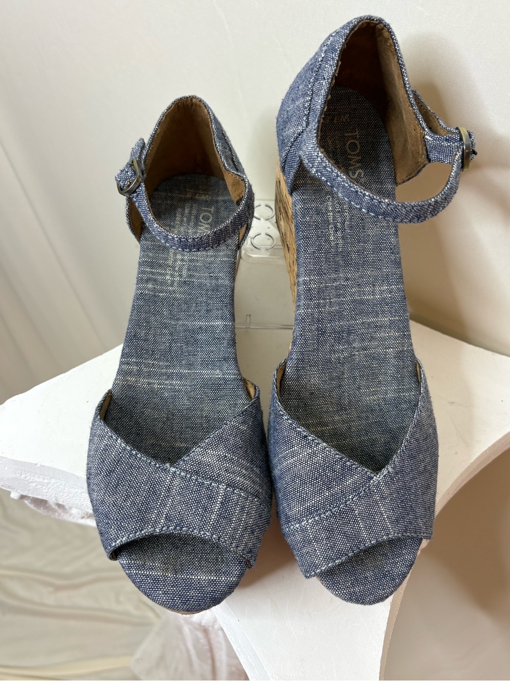 Toms Denim Cork Wedge Sandals in Blue - Picture 3 of 7